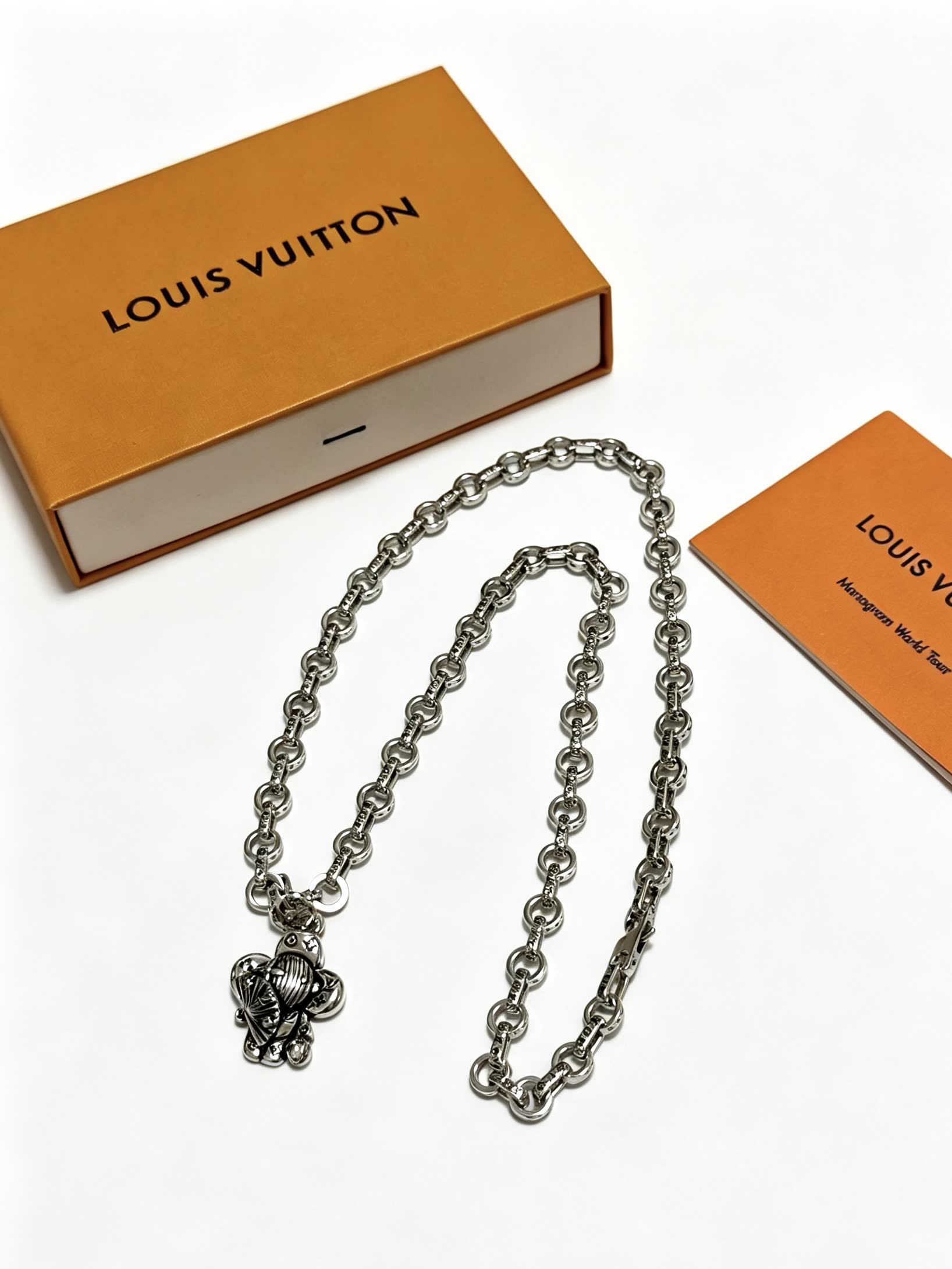 Louis Vuitton Silver Chain Necklace with Medallion